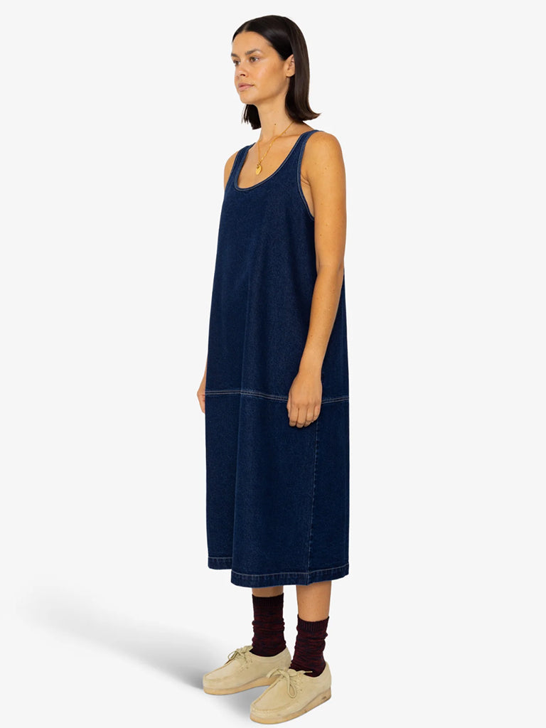 Folk Slip Dress in Indigo Denim