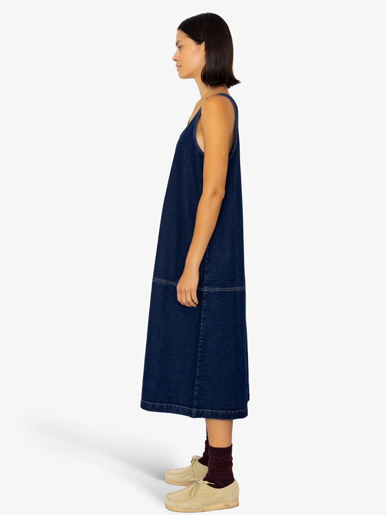 Folk Slip Dress in Indigo Denim