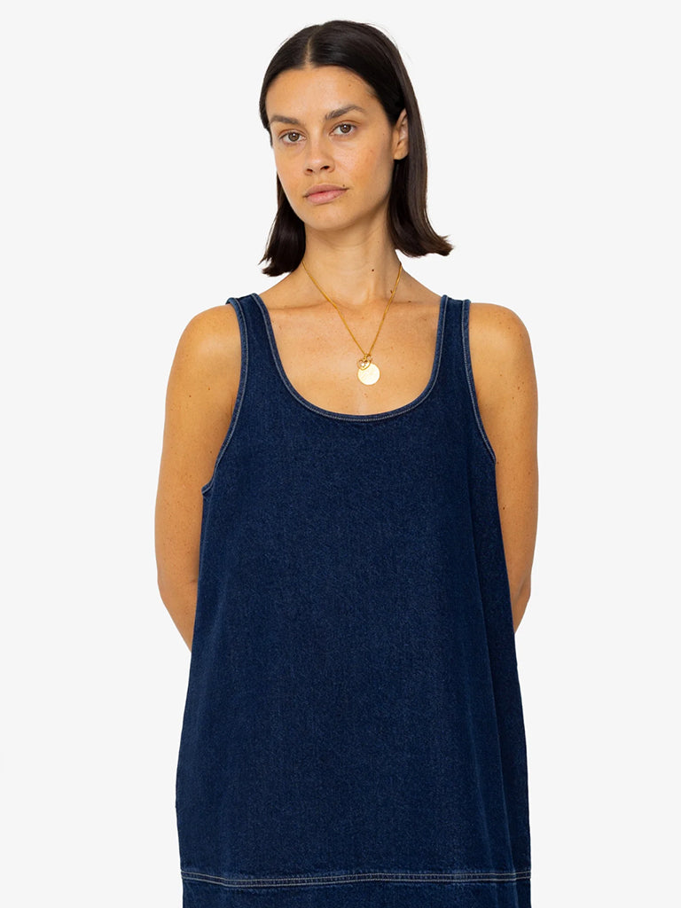 Folk Slip Dress in Indigo Denim