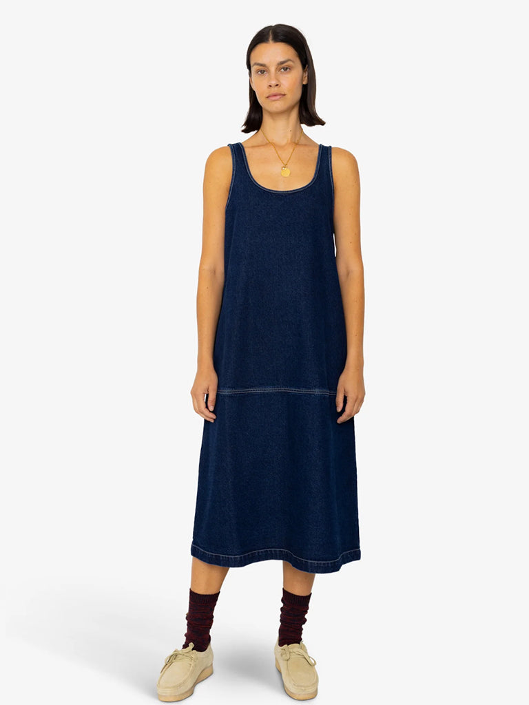 Folk Slip Dress in Indigo Denim
