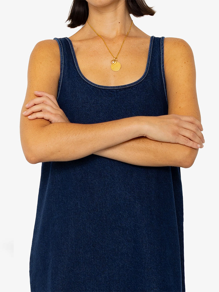 Folk Slip Dress in Indigo Denim