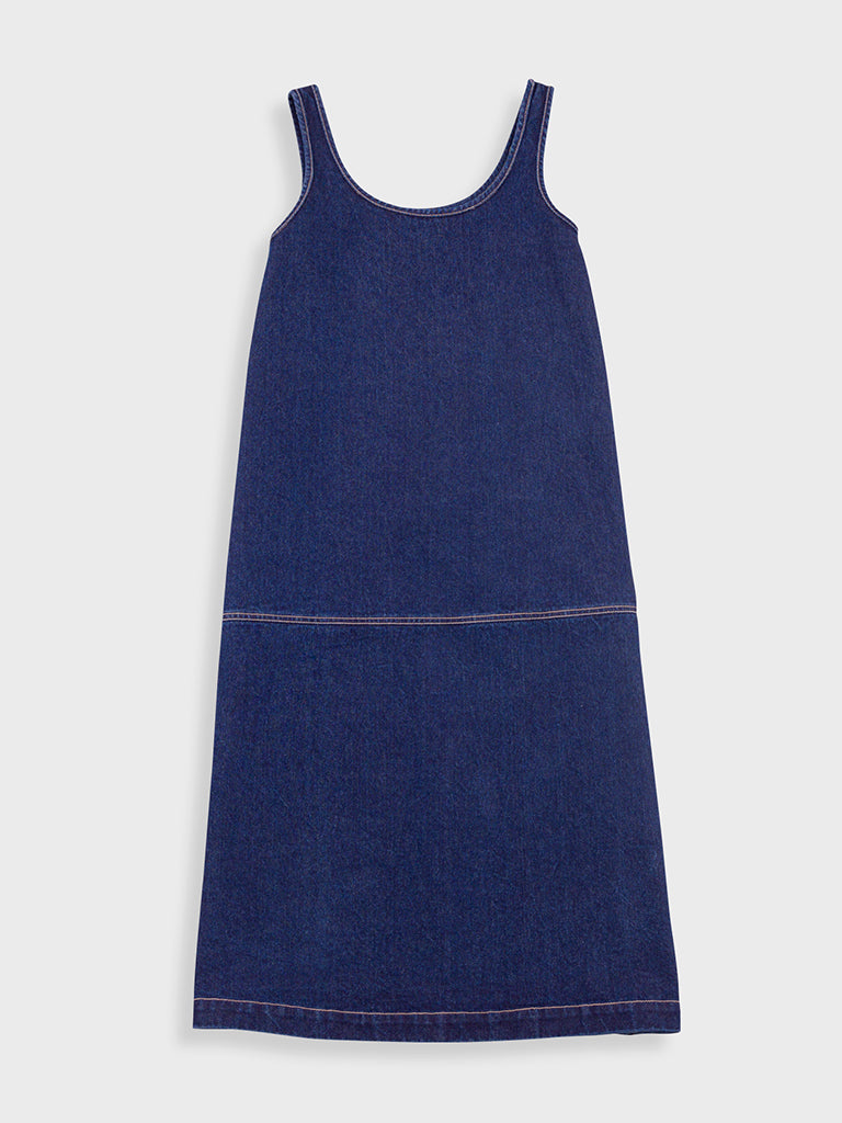 Folk Slip Dress in Indigo Denim