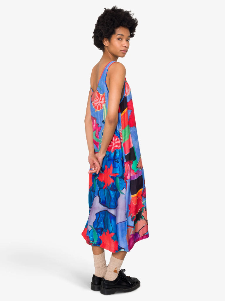 Folk Slip Dress in Blue Tulip