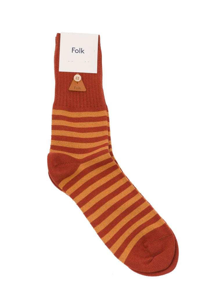 Folk Stripe Sock in Rust Orange