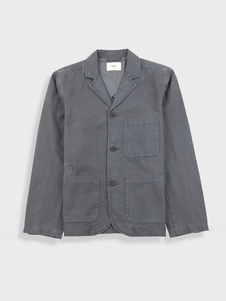 Folk Wide Fit Blazer in Charcoal Hemp Canvas