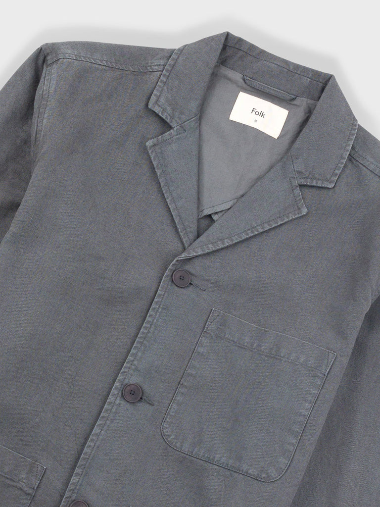 Folk Wide Fit Blazer in Charcoal Hemp Canvas