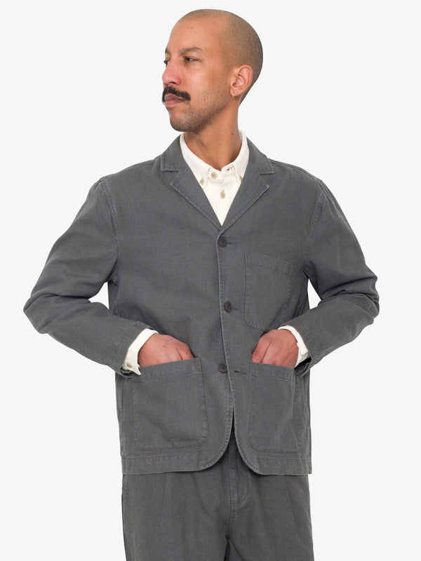 Folk Wide Fit Blazer in Charcoal Hemp Canvas