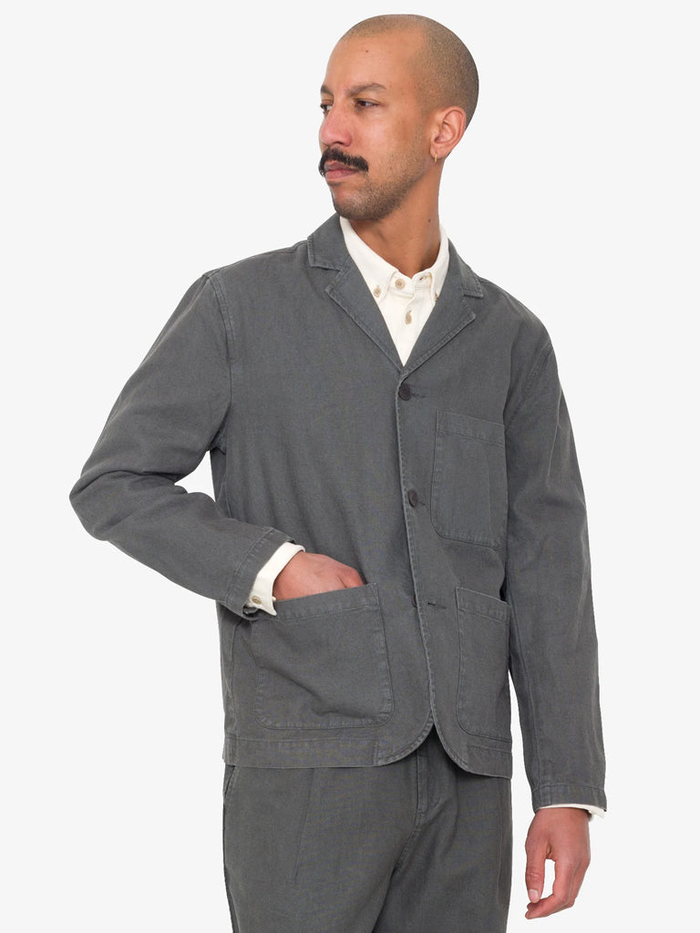 Folk Wide Fit Blazer in Charcoal Hemp Canvas