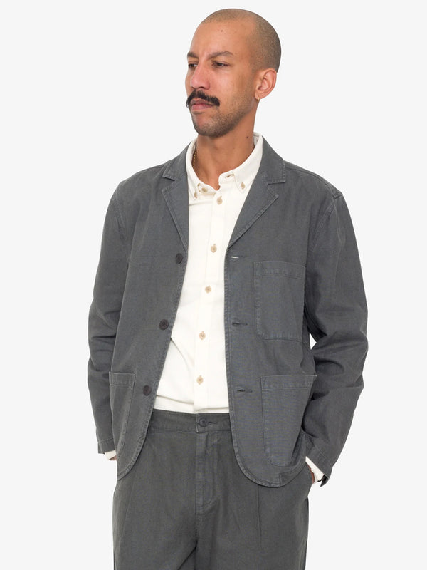 Folk Wide Fit Blazer in Charcoal Hemp Canvas