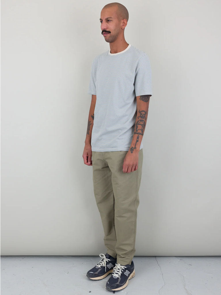Folk 1x1 Stripe T-Shirt in Ecru Dusty Blue