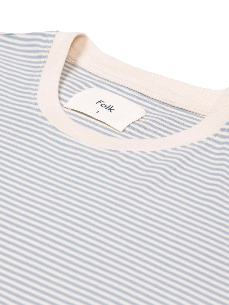 Folk 1x1 Stripe T-Shirt in Ecru Dusty Blue