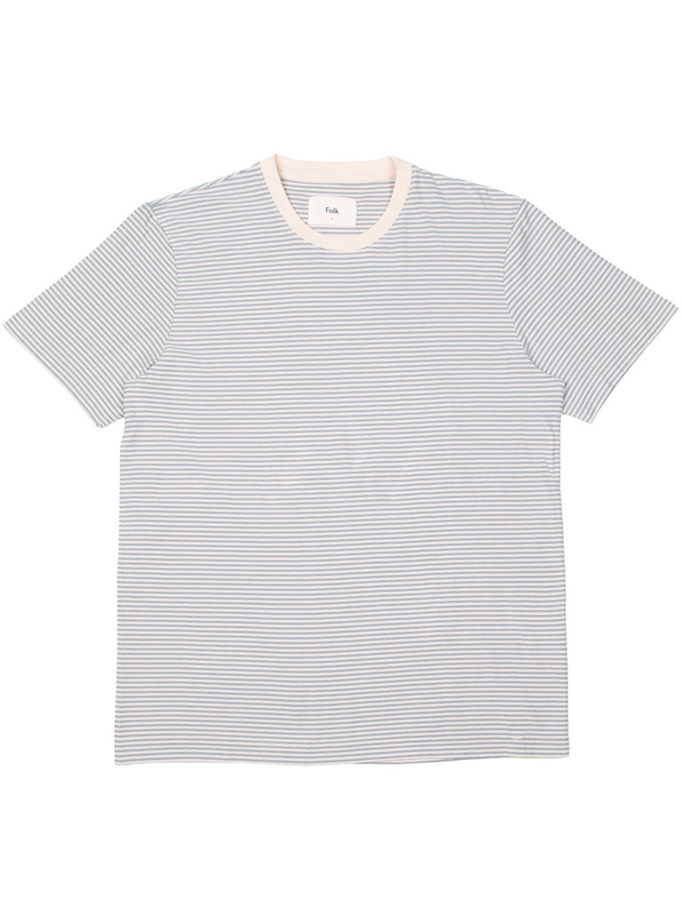 Folk 1x1 Stripe T-Shirt in Ecru Dusty Blue