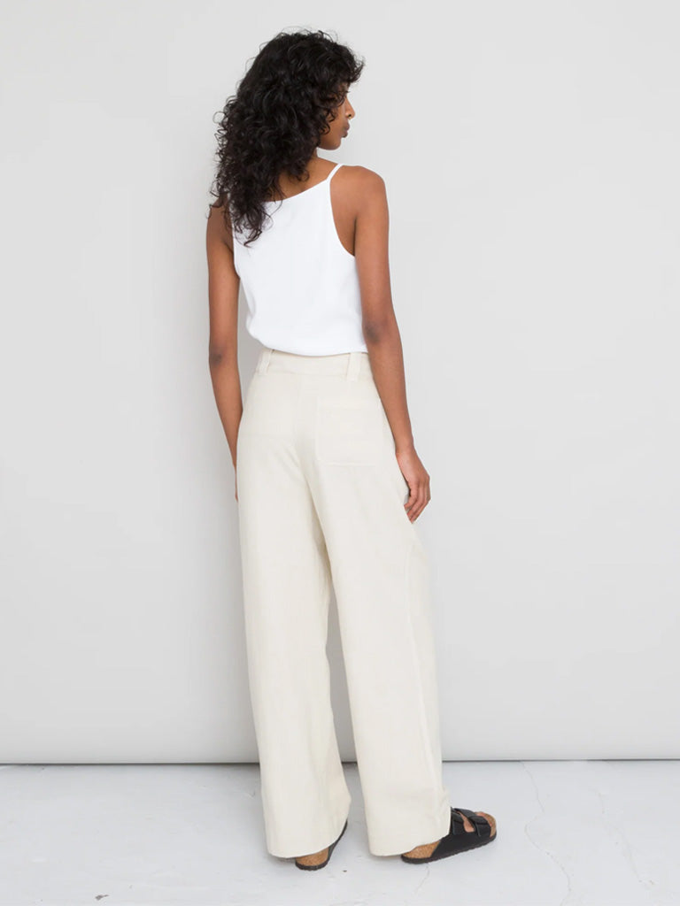 Folk Pleated Trousers in Stone Canvas