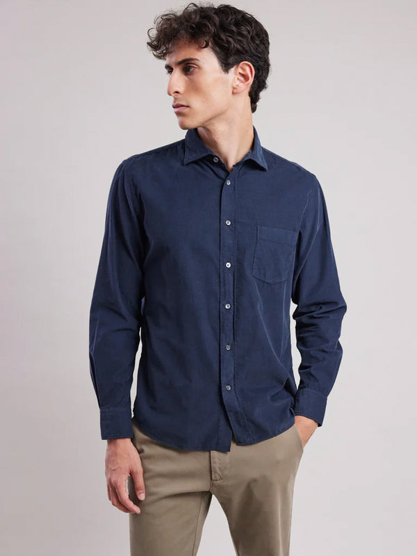 Hartford Paul Babycord Shirt in Deep Blue