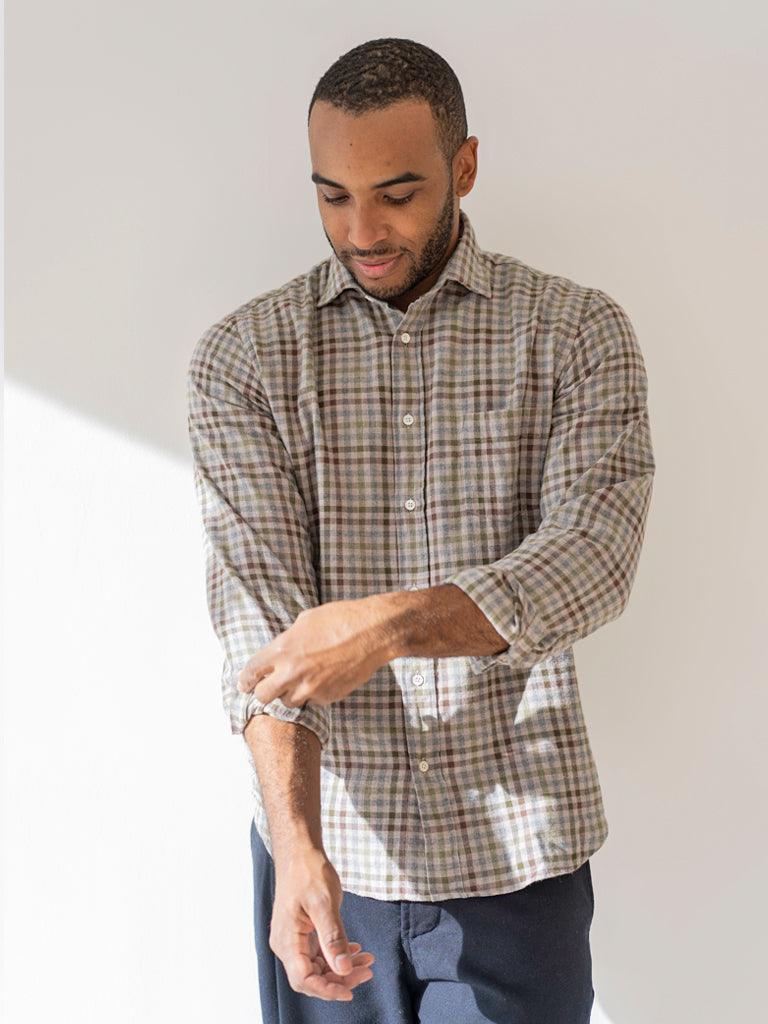 Hartford Paul Gingham Shirt in Natural Green