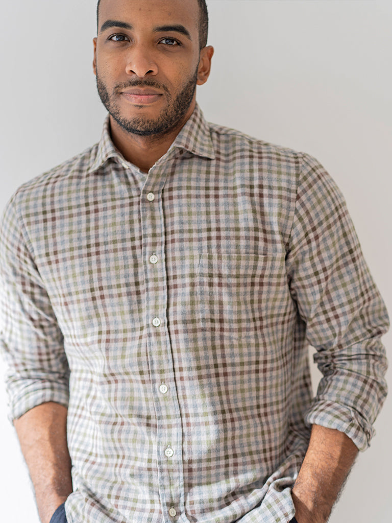 Hartford Paul Gingham Shirt in Natural Green