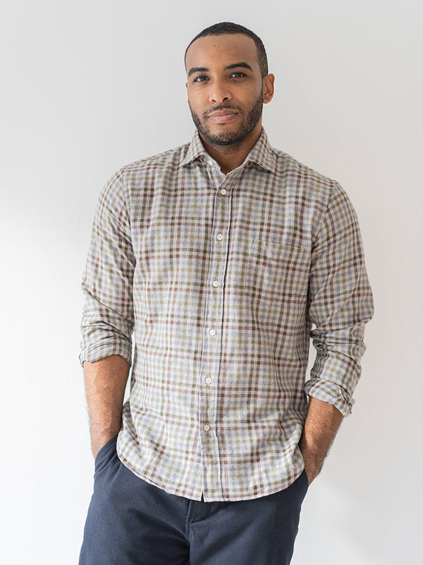 Hartford Paul Gingham Shirt in Natural Green