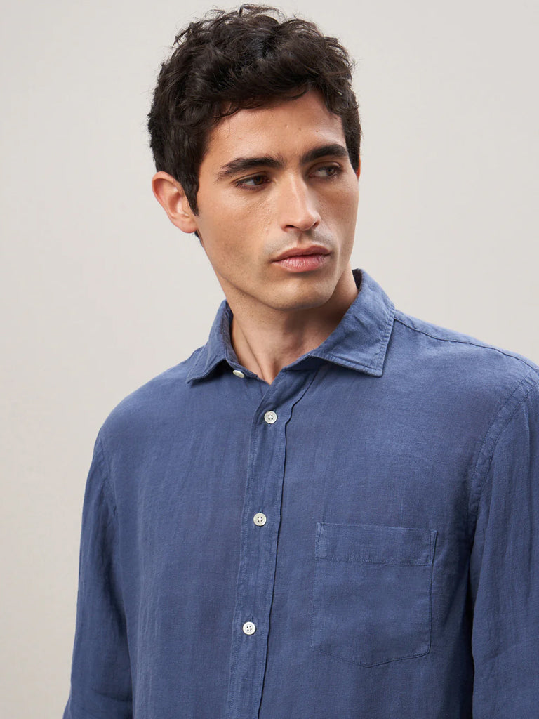 Hartford Paul Linen Shirt in Cobalt