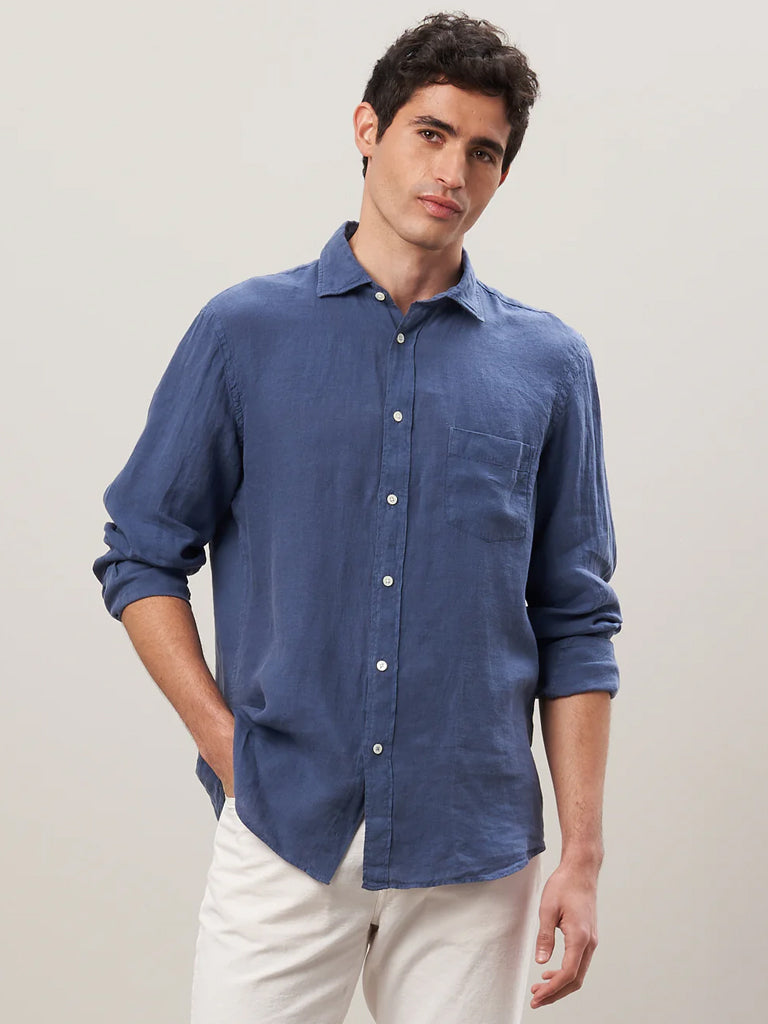 Hartford Paul Linen Shirt in Cobalt