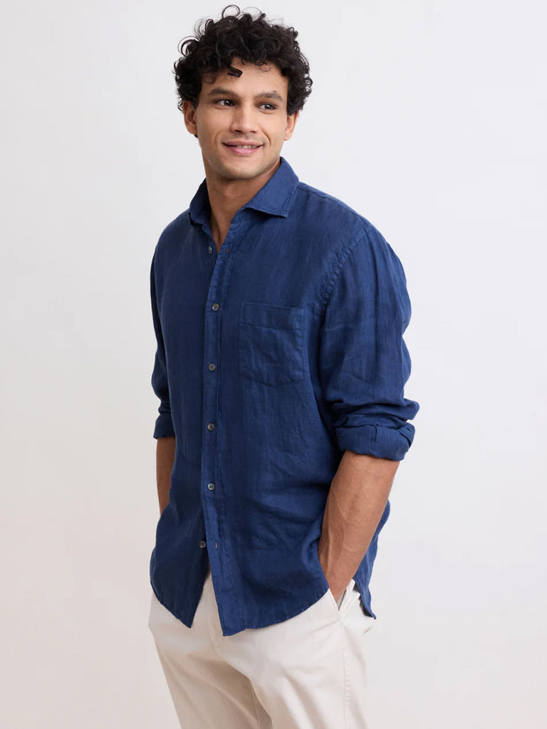 Hartford Paul Linen Shirt in Deep Blue