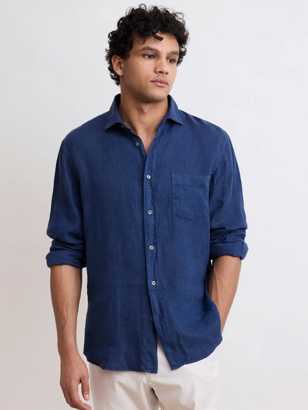 Hartford Paul Linen Shirt in Deep Blue