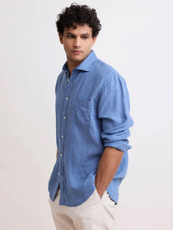 Hartford Paul Linen Shirt in Nautic Blue