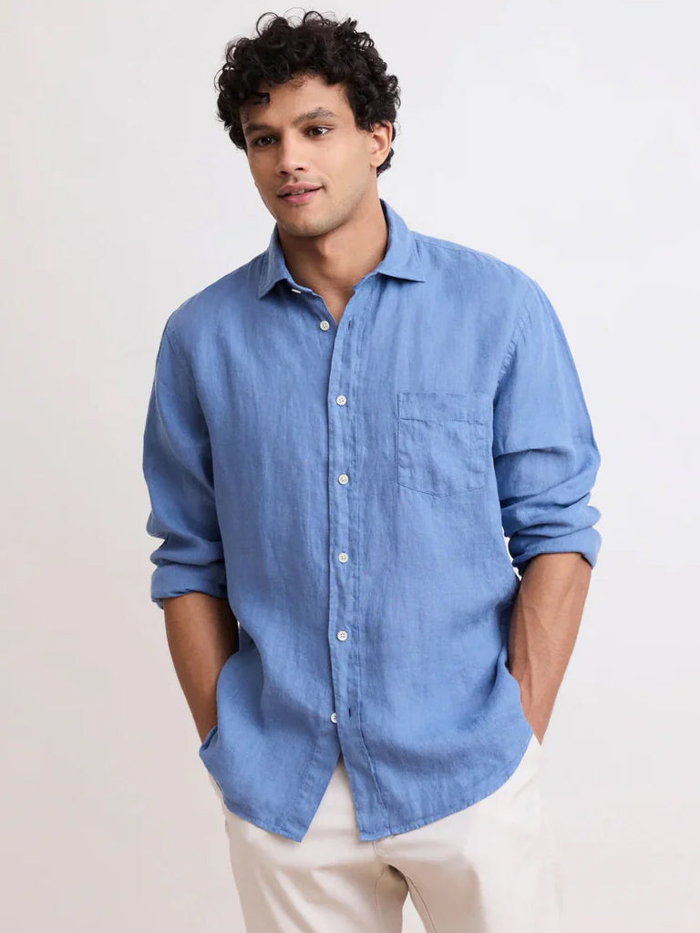 Hartford Paul Linen Shirt in Nautic Blue