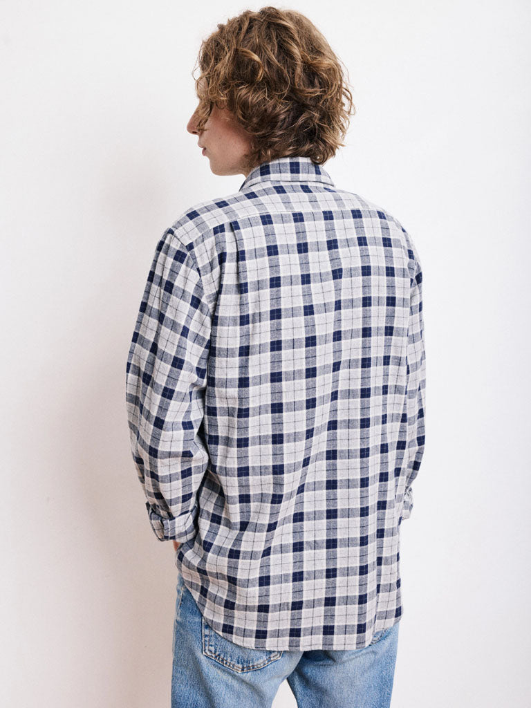 Hartford Paul Brushed Plaid Shirt in Grey