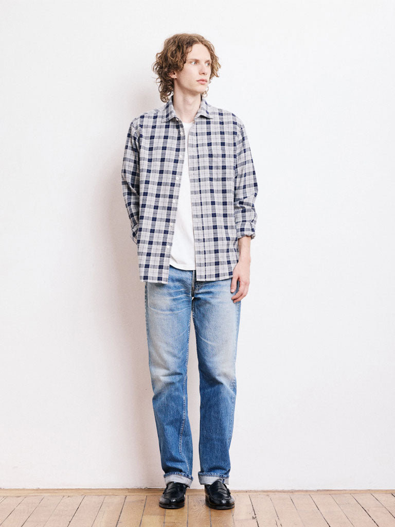 Hartford Paul Brushed Plaid Shirt in Grey
