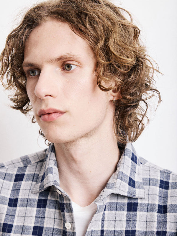Hartford Paul Brushed Plaid Shirt in Grey