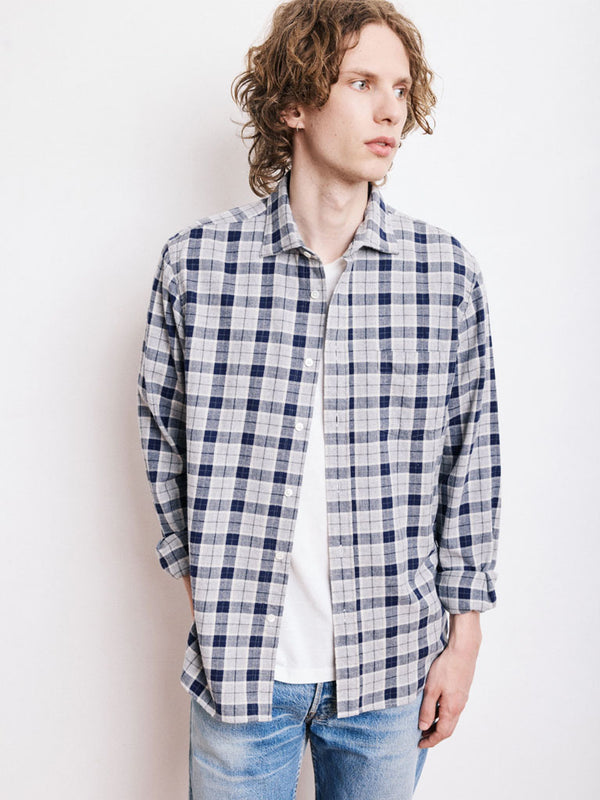 Hartford Paul Brushed Plaid Shirt in Grey