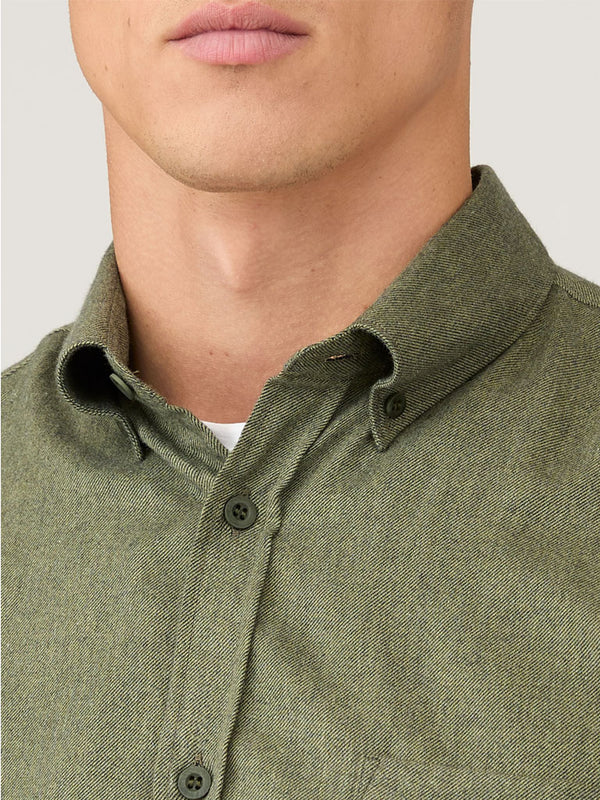 Sunspel Brushed Flannel Shirt in Sea Moss
