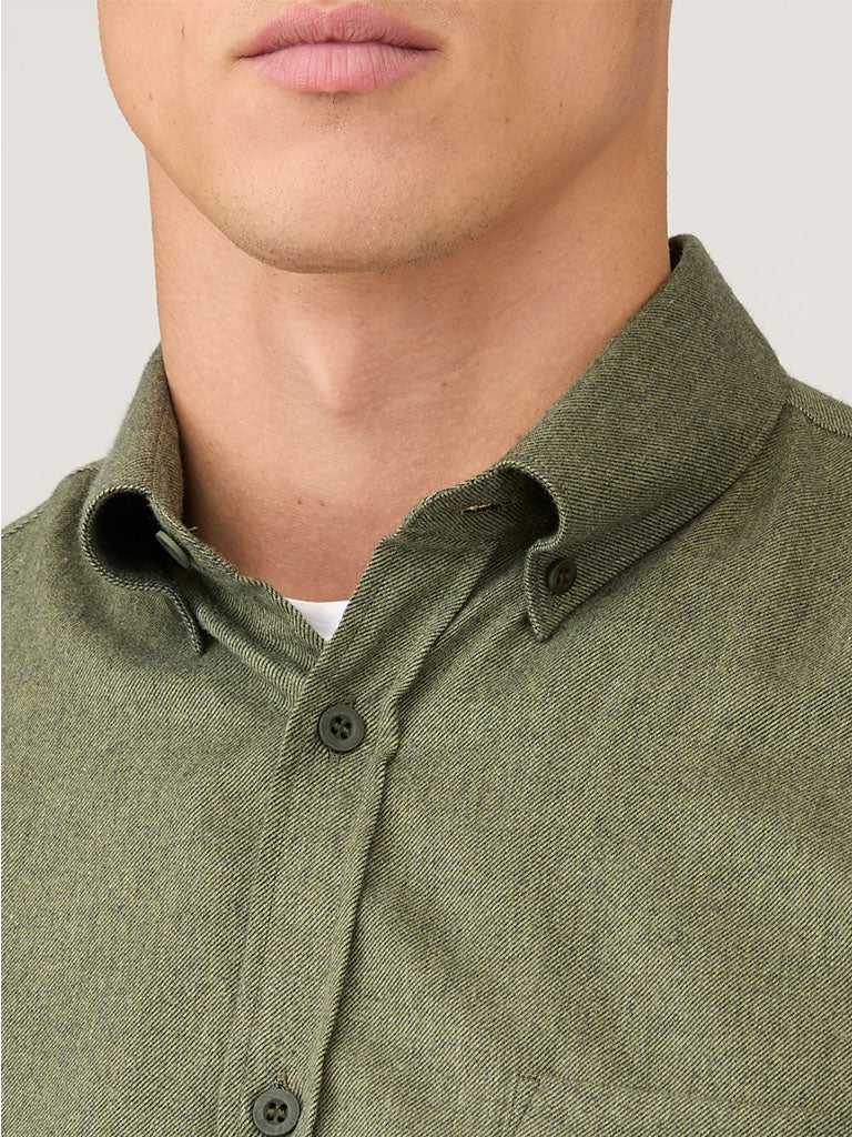 Sunspel Brushed Flannel Shirt in Sea Moss