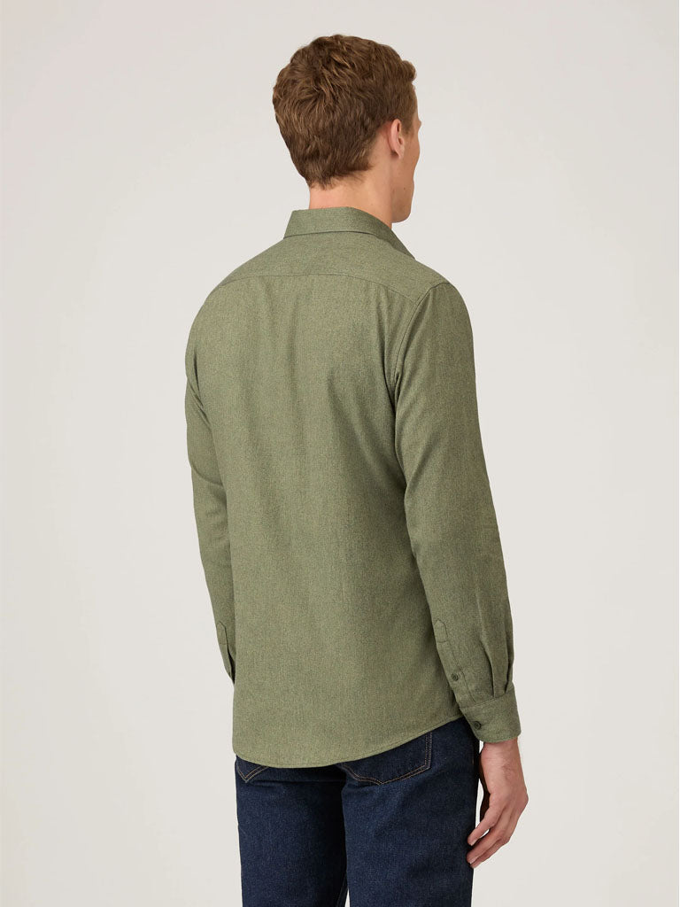 Sunspel Brushed Flannel Shirt in Sea Moss