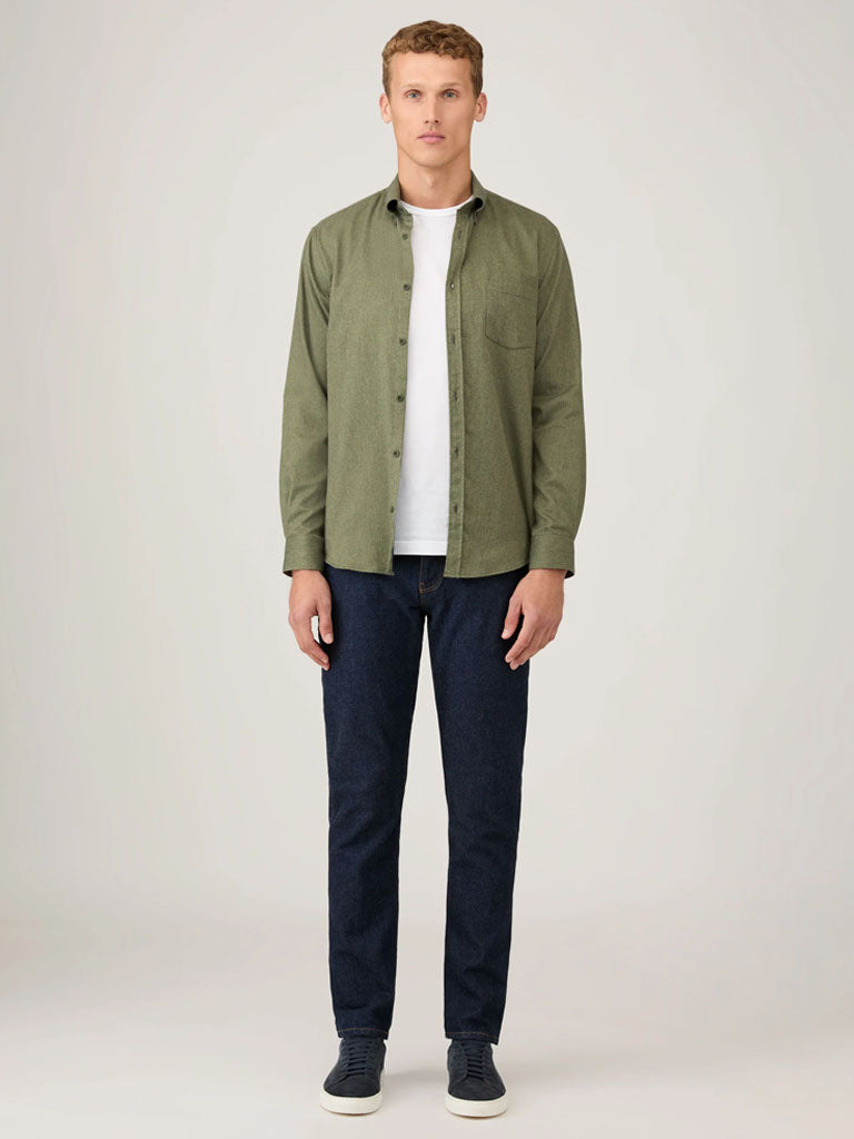 Sunspel Brushed Flannel Shirt in Sea Moss