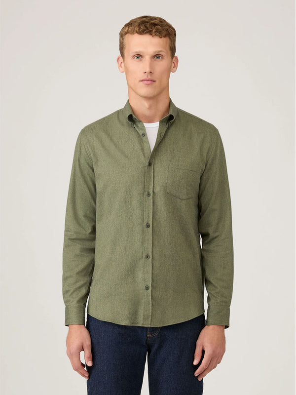 Sunspel Brushed Flannel Shirt in Sea Moss