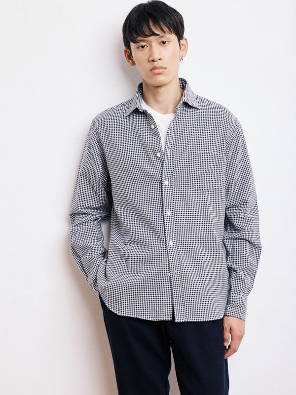Hartford Paul Gingham Shirt in Navy Ivory