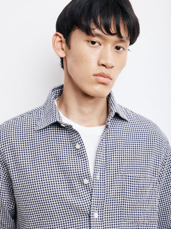 Hartford Paul Gingham Shirt in Navy Ivory