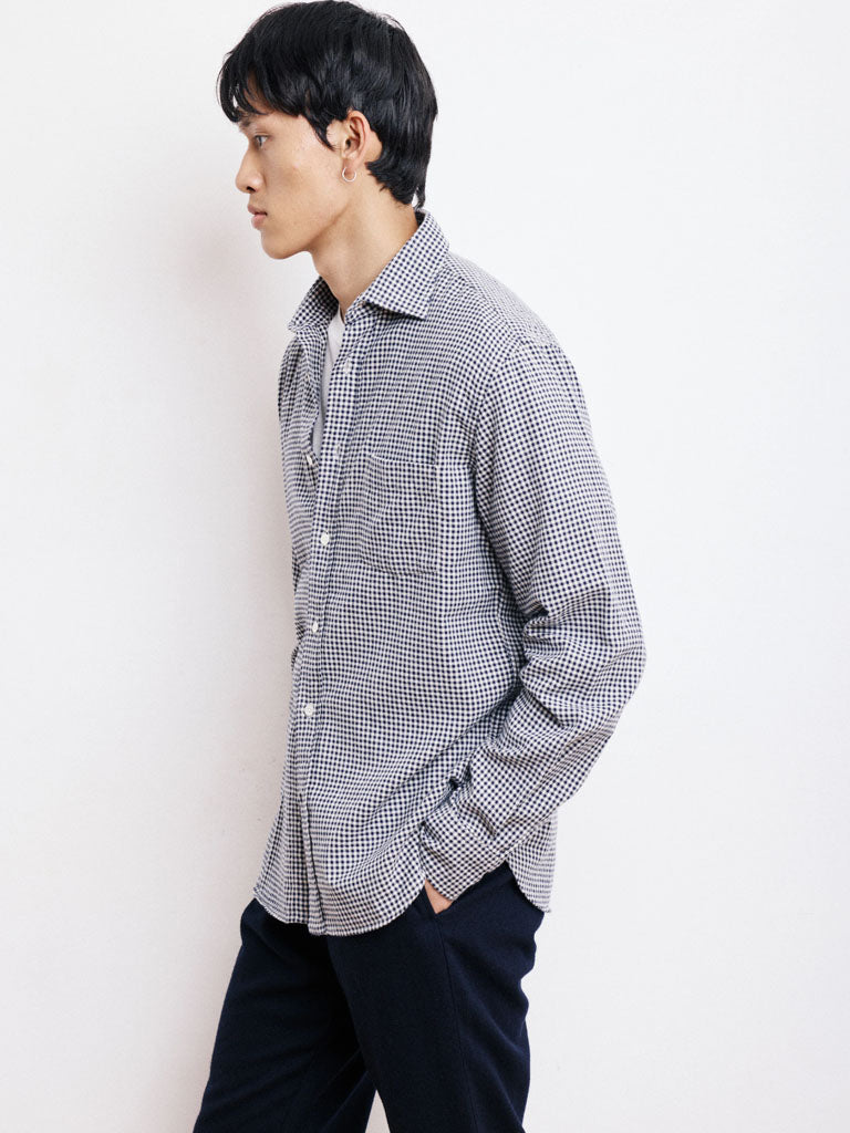 Hartford Paul Gingham Shirt in Navy Ivory