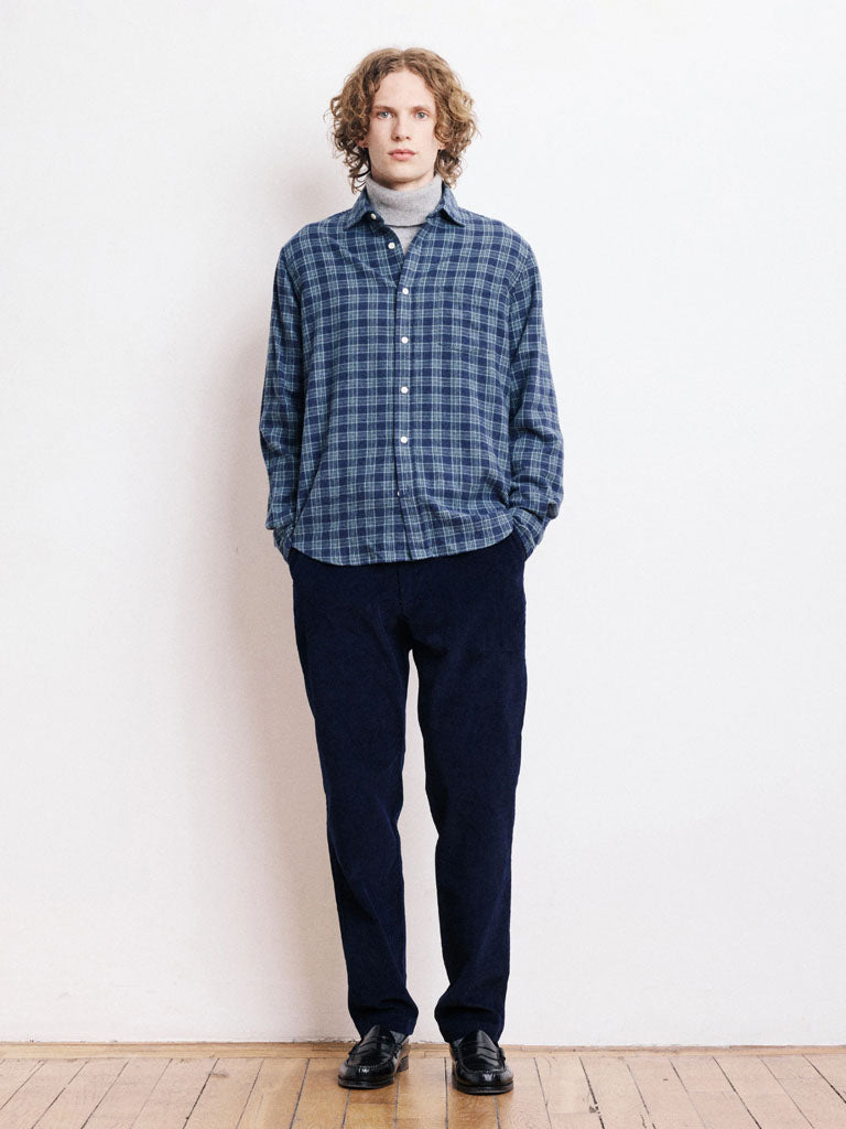 Hartford Paul Plaid Shirt in Navy Green