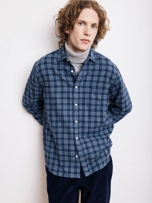 Hartford Paul Plaid Shirt in Navy Green