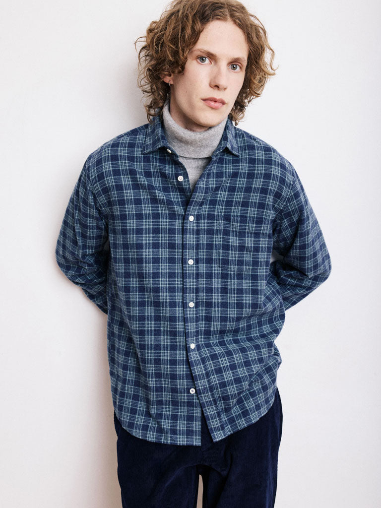 Hartford Paul Plaid Shirt in Navy Green