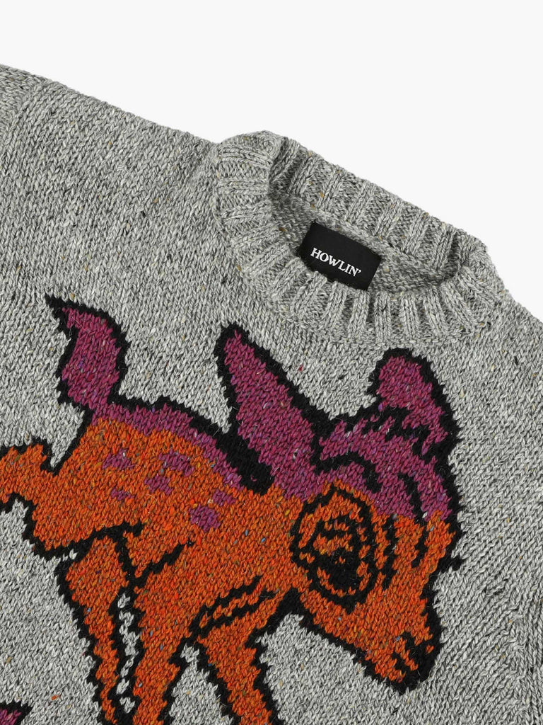 Howlin' Acid Deer Sweater in Grey Intarsia