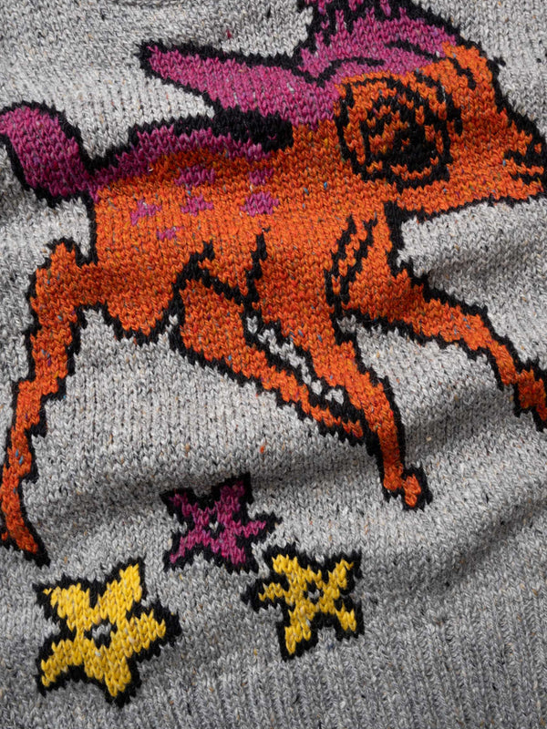 Howlin' Acid Deer Sweater in Grey Intarsia