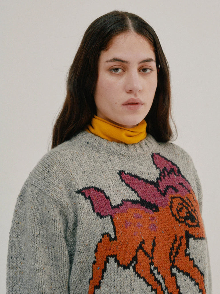 Howlin' Acid Deer Sweater in Grey Intarsia