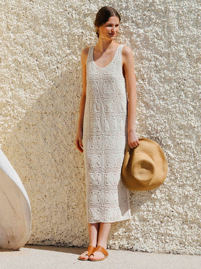 Indi & Cold Crochet Midi Dress in Ecru