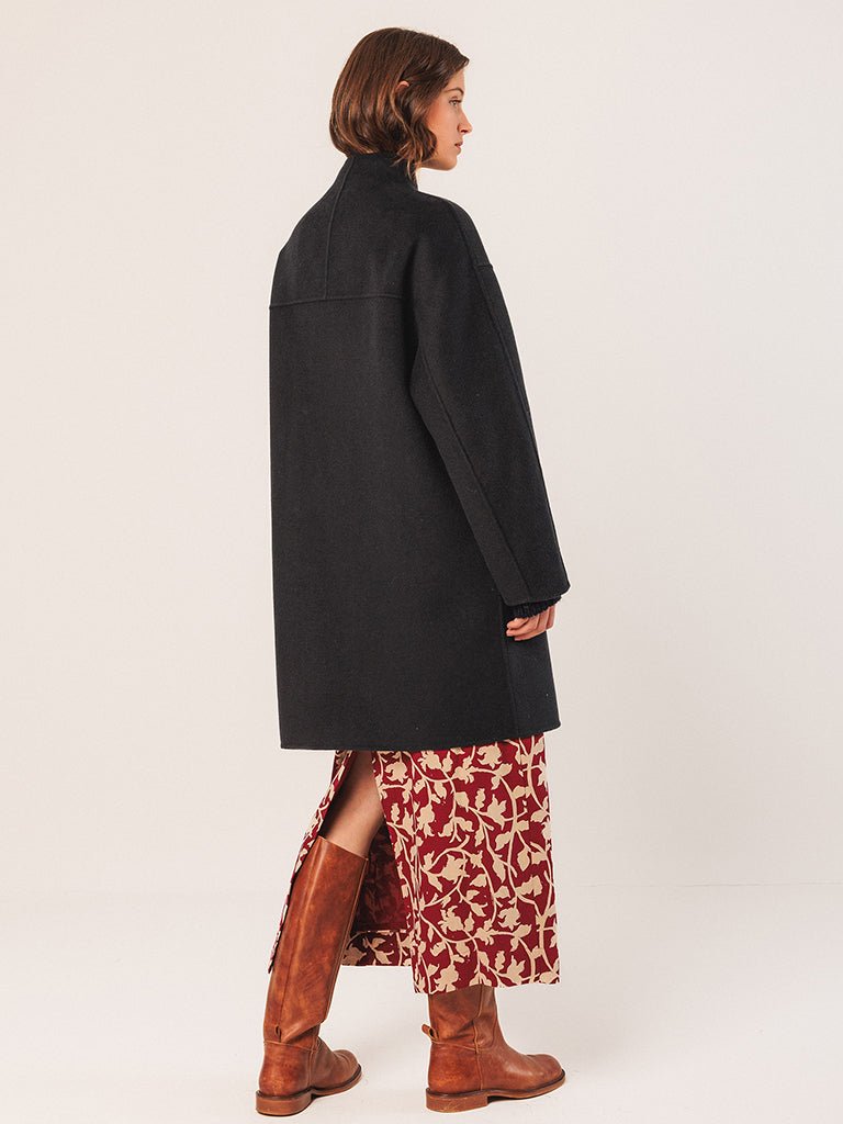 Indi & Cold Asymmetric Wool Coat in Navy