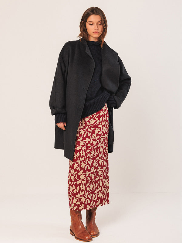 Indi & Cold Asymmetric Wool Coat in Navy