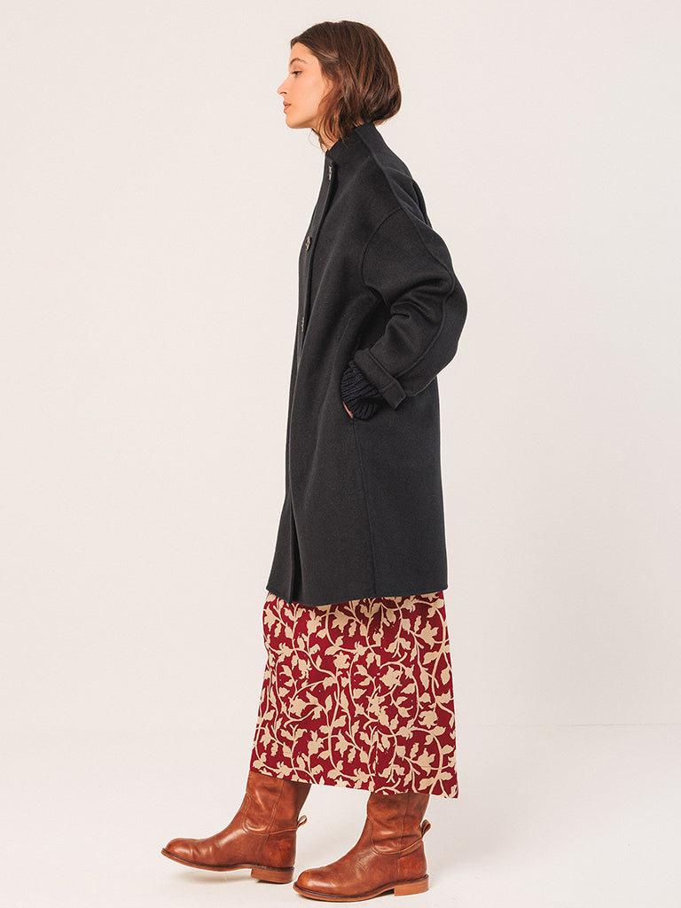 Indi & Cold Asymmetric Wool Coat in Navy