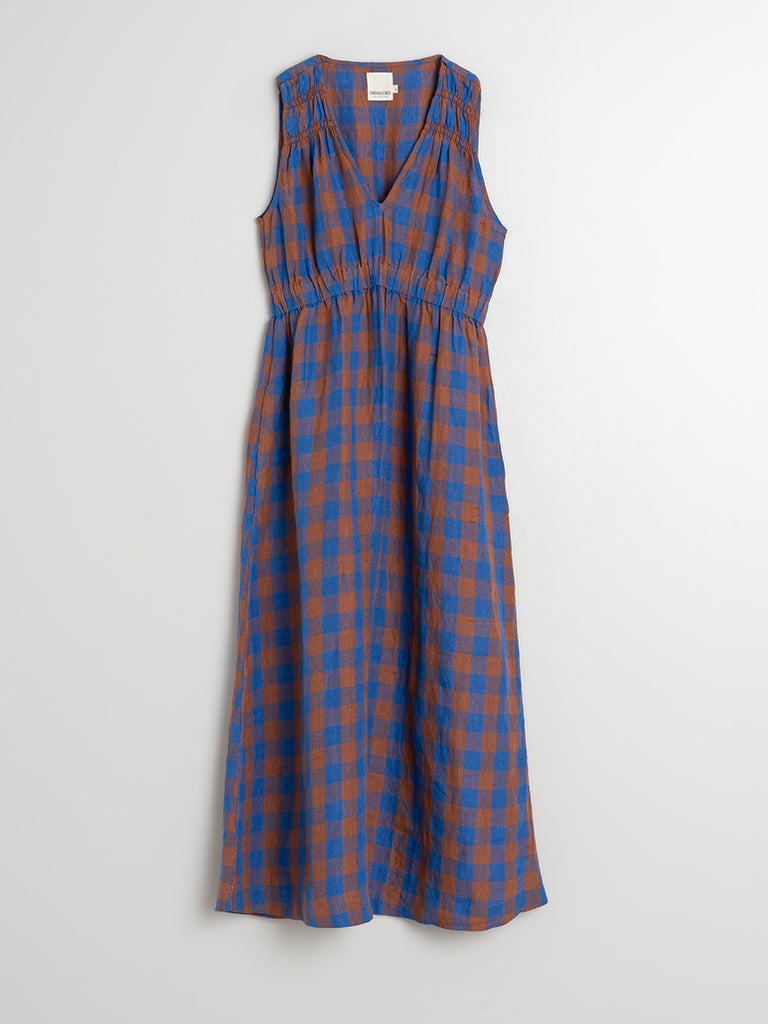 Indi & Cold Check Dress in Brown Blue